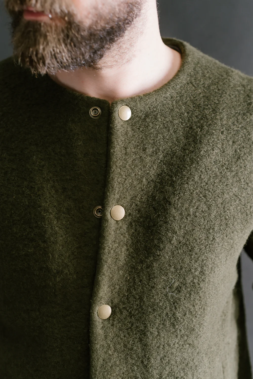 Wool Collarless Jacket - 20 Khaki - Image 17