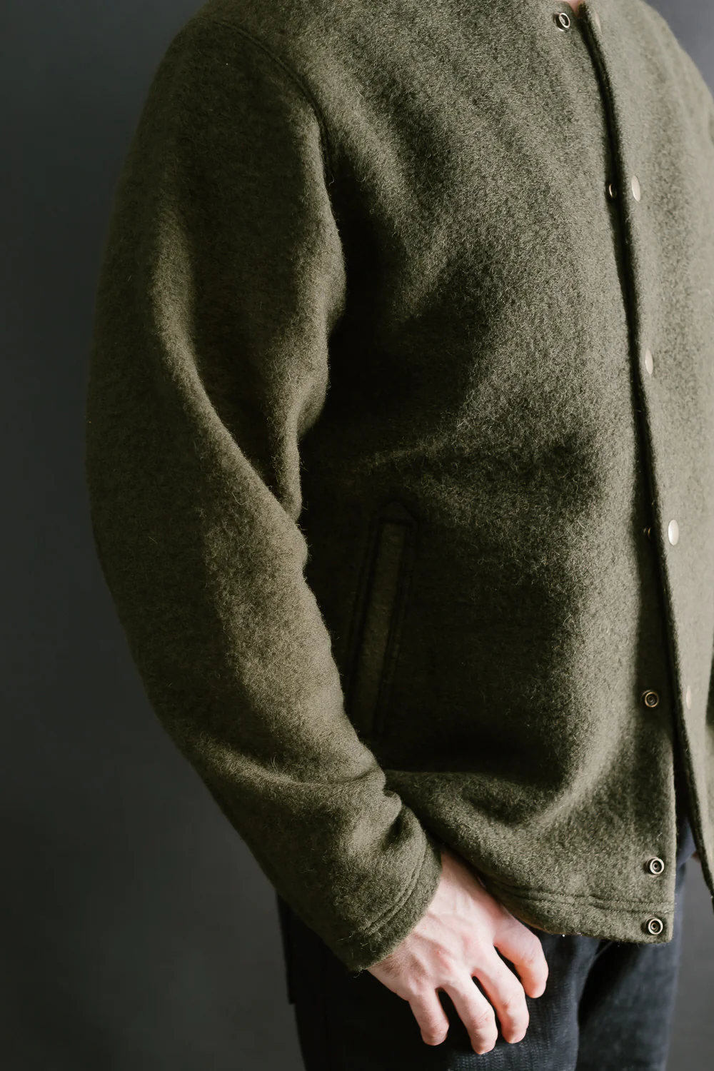Wool Collarless Jacket - 20 Khaki - Image 18