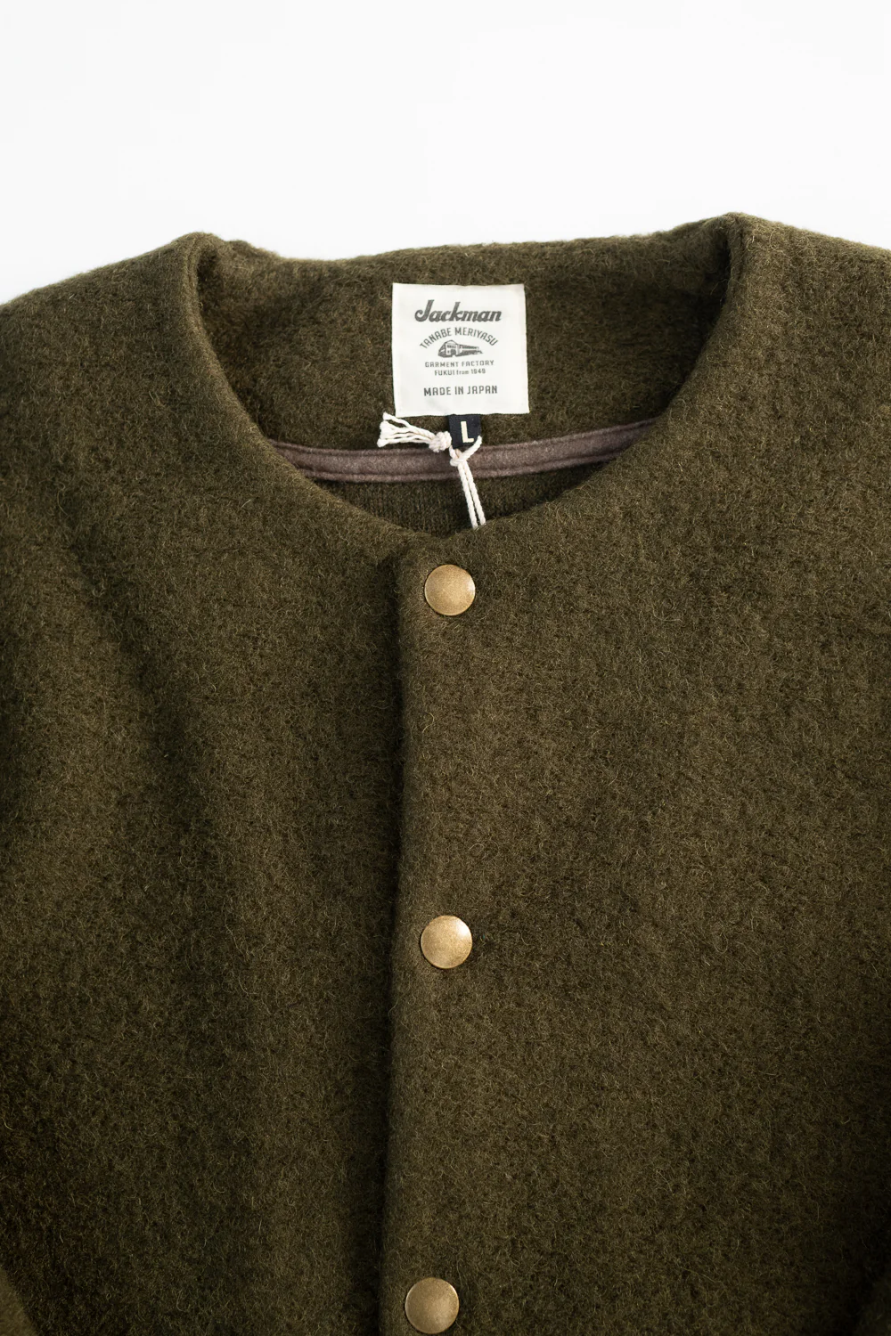Wool Collarless Jacket - 20 Khaki - Image 2