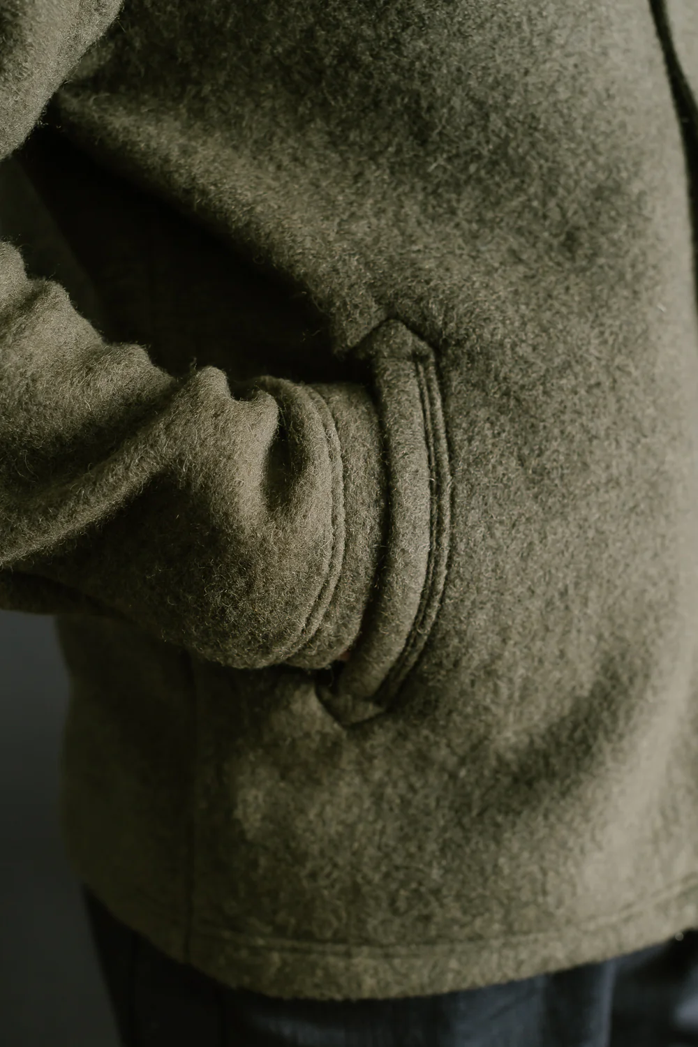 Wool Collarless Jacket - 20 Khaki - Image 5