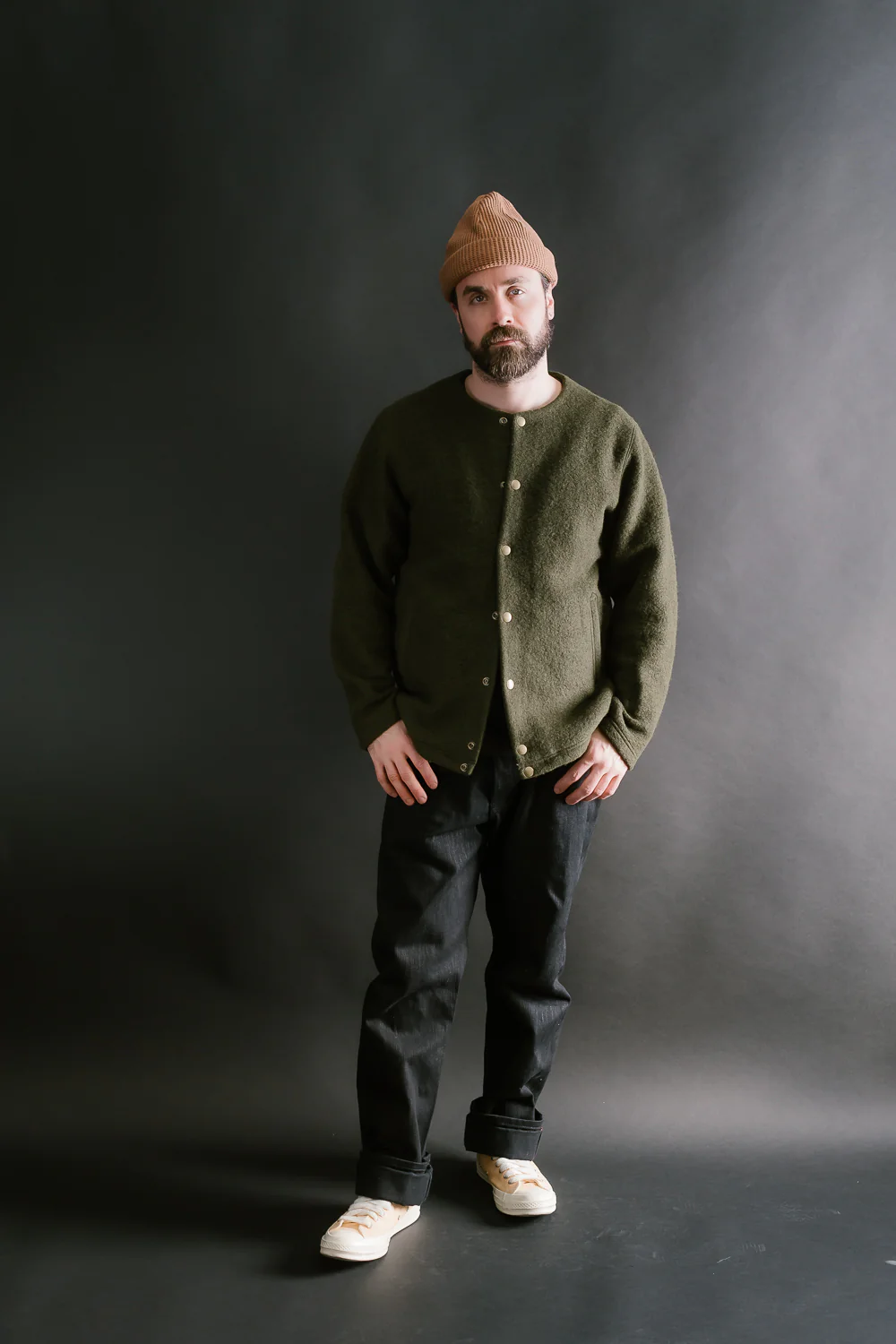 Wool Collarless Jacket - 20 Khaki - Image 6
