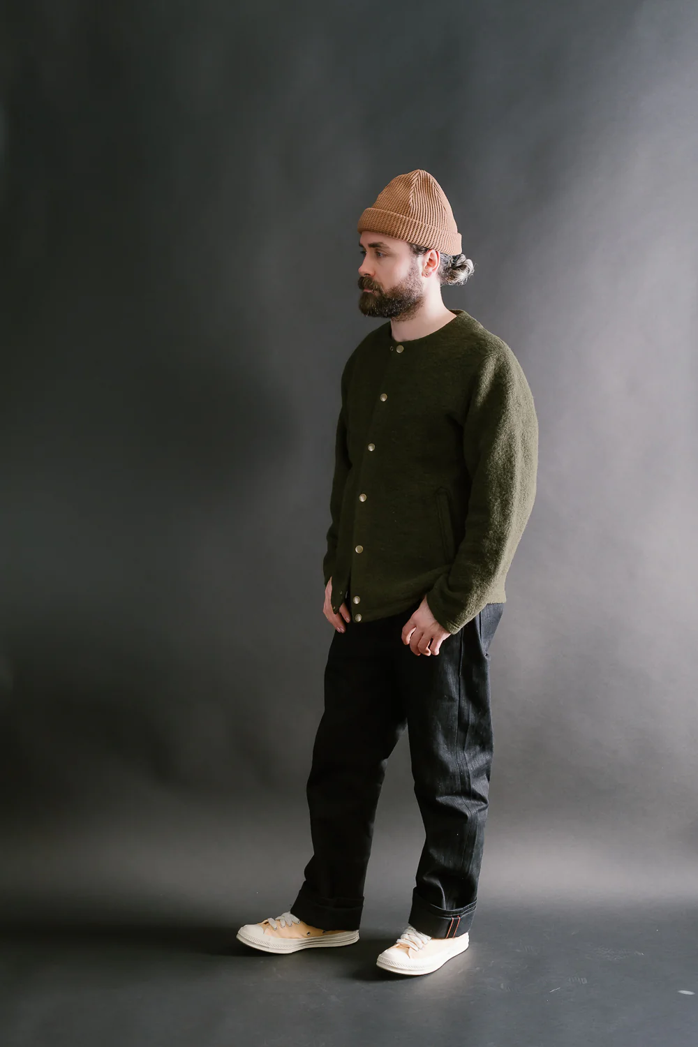 Wool Collarless Jacket - 20 Khaki - Image 7