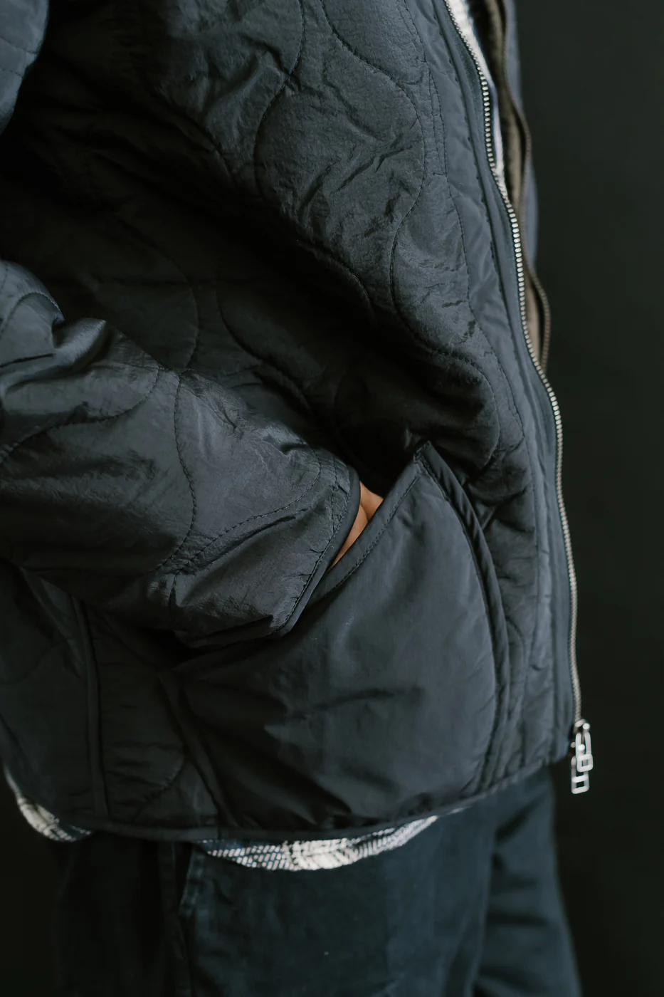 Zip Liner Jacket Quilted Nylon, Sherpa - Black - Image 19